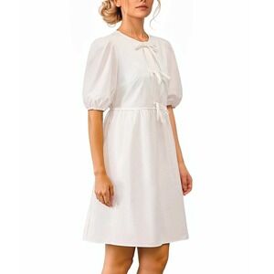 PrettyGardens Womens Bow Front Tie Dress XXL White Cotton Lyocell Bride Brunch